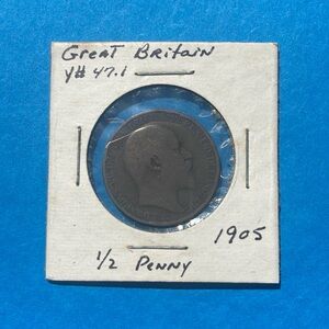 UK Great Britain 1/2 Penny 1905 King Edward VII as pictured